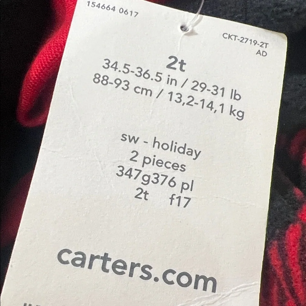 Carter's Black and Red Checkered Bear Pajama Set